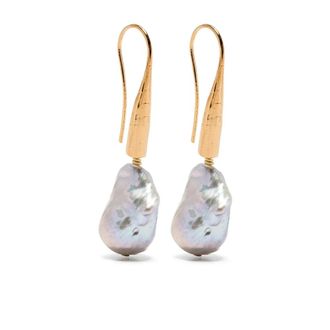 Forte_Forte Earrings, female, Yellow, Size: ONE SIZE Baroque Pearl Gold-Plated Hook Earring