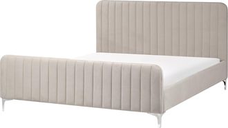 Beliani Cama Con Somier De Terciopelo Gris Pardo 160 X 200 Cm Acolchado Patas Metal Lunan