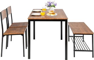 Costway Costway - Cosway Juego De Mesa Y Silla De Comedor De 4 Piezas, Mesa De Reuni&oacute;n Industrial Con 2 Sillas Y 1 Banco, Juego De Cocina Con Marco De Metal Y