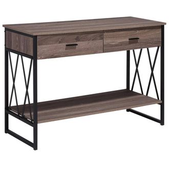 Beliani Beliani - Mesa Auxiliar De Madera Gris Pardo Estructura De Metal Negro 2 Cajones Estante Tocador Industrial Ayden