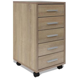 Berkfield Home Office Drawer Unit with Castors 5 Drawers Oak in Brown