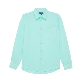 Vilebrequin Casual Shirts, male, Blue, Size: 2XL Caroubis Linen Shirt