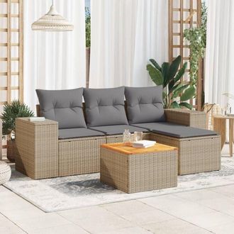 vidaXL Set Divano da Giardino 5 pz con Cuscini Beige in Polyrattan - Vidaxl
