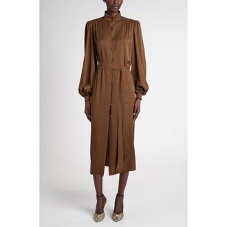 Valentino Garavani Mossi Jacquard Silk Midi Dress in Brown at Nordstrom, Size 38
