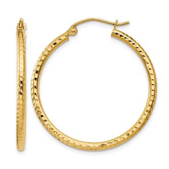 Diamond2Deal 14k Gold Diamond-cut 2x30mm Round Tube Hoop Earrings