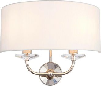 Endon Lighting Nixon - 2 Light Indoor Candle Wall Light Nickel Plate, White Faux Silk, E14 - Endon
