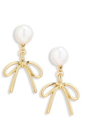 Nordstrom Rack Demi Fine Faux Pearl Bow Drop Earrings in White- Gold at Nordstrom Rack