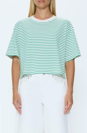 Pistola Denim Mae Stripe Boxy Crop T-Shirt in Vert Stripe at Nordstrom, Size X-Large