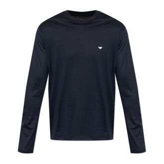 Emporio Armani Long Sleeve Tops, male, Blue, Size: 2XL Lyocell Blend Jersey Sweater
