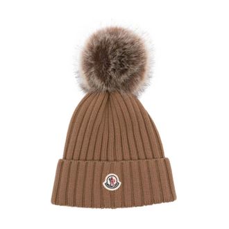 Moncler Beige Wool Hat for Women - female - Moncler - Accessories - Brown - ONE SIZE - Accessories