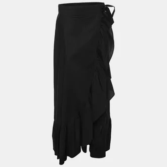 Twin-Set Twinset Black Cotton Ruffled Midi Skirt M