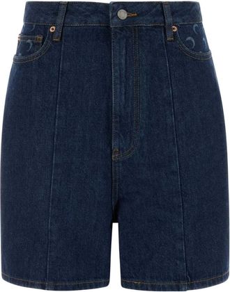 Marine Serre Korte Broeken, Dames, Blauw, S, Denim, Denim Shorts met Panelen