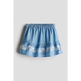H&M Embroidery-detail Denim Skirt in Blue/white Flowers at Nordstrom, Size 18M