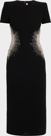Naeem Khan Crystal Embellished Short-Sleeve Midi Dress