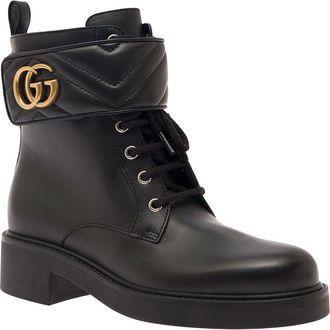 Gucci Womens Black Ankle Boot With Textured Hardware Half Calf