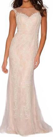 Dave & Johnny Sheer Bateau Sweetheart Evening Gown In Ivory