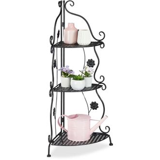 Relaxdays Relaxdays - Metal Plant Stand, 3 Tiers, Decorative Rack, Indoor & Outdoor, HxWxD: 82.5 x 31 x 31 cm, Corner Shelf, Black