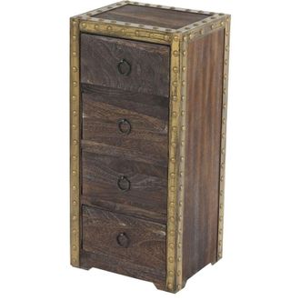 Hhg Cassettiera shabby vintage elegante decorativa Duran legno di mdf paulonia 4 cassetti marrone