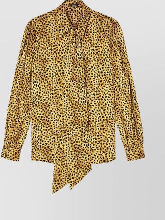 Versace silk cheetah-print tie-neck long-sleeve shirt