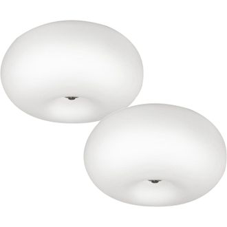 Loops 2 PACK Wall Flush Ceiling Light Satin Nickel Shade White Glass Opal Matt 2x E27 in Metallics