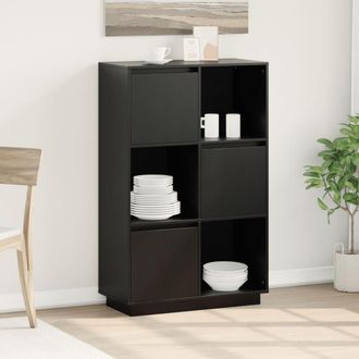vidaXL Aparador Alto De Madera Maciza De Pino Negro 74x35x117 Cm Vidaxl