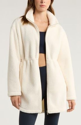 Zella Faux Shearling Longline Jacket in Ivory Egret at Nordstrom Rack, Size Xx-Large