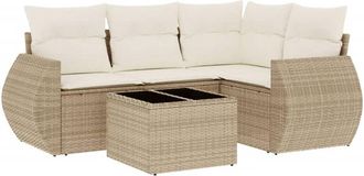 vidaXL Vidaxl - Juego De Sof&aacute;s Jard&iacute;n Con Cojines 5 Pzas Rat&aacute;n Sint&eacute;tico Beige