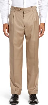 Zanella Bennett Straight Leg Pleated Dress Pants in Dark Beige 1 at Nordstrom, Size 36 X Unhemmed