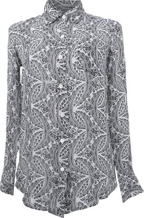 Theory Printed Button-Down Shirt in Black and White Silk
