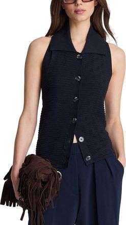 Kenneth Cole Texture Stitch Button Up Halter Top