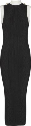 Balmain Lange tweekleurige kabeltrui jurk - Dames - Kleedjes - Zwart - 2XS - Polyester - Kleedjes