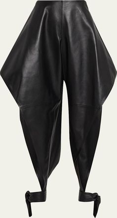 Alaia Leather Pointed Ruffle Ankle-Tie Pants