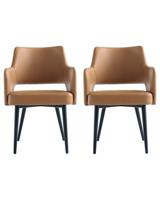 Manhattan Comfort Set Of 2 Tremont Modern Leatherette Dining Arm Chairs With Metal Legs