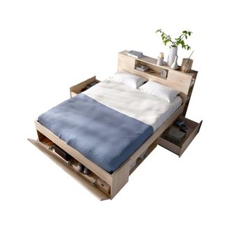 Dmora Dmora - Cama Doble Conching, Sommier Para Dormitorio, Estructura De Cama Por Habitaci&oacute;n, Estructura Del Sostenedor Del Colch&oacute;n, 150x219 H95 Cm, Roble