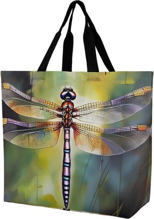 Generic Dragonfly Painting Shoulder Bag Durable Carry Bag Reusable Handbags For Daily Use Picnic College
