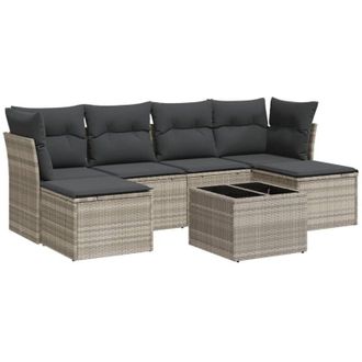 vidaXL Set De Sof&aacute;s De Jard&iacute;n 7 Pzas Con Cojines Rat&aacute;n Pe Gris Claro Vidaxl