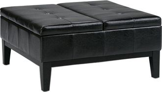 Simpli Home Dover 36In Contemporary Square Coffee Table Storage Ottoman