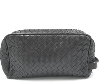 Bottega Veneta Woven Leather Cosmetic Bag, Womens Black (Pre-Owned)