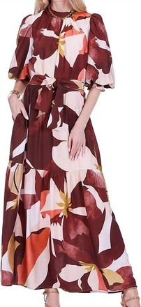 Jade Yoga Pleated Neck Maxi Dress In Harvest Rhythm