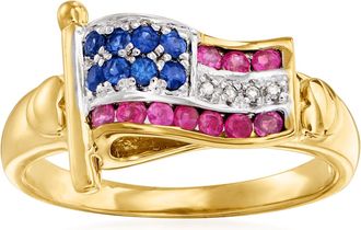Ross-Simons Ruby and. Sapphire Flag Ring With Diamond Accents in 18kt Gold Over Sterling