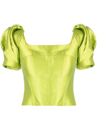 Gemy Maalouf Blusa crop con maniche a palloncino - Verde