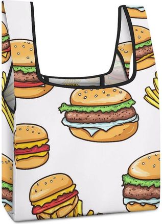 Generic Hamburger Fried Shopping Bag Reusable Grocery Tote Bag Foldable Handbag for Travel Picnic