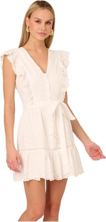 Adrianna Papell Womens Short Eyelet Dress - White - Size 14 UK