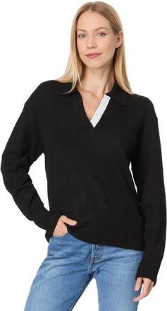 Michael Stars Jonas Johnny Collar Sweater Womens Sweater Black : XS (US 0-2), Acrylic/Polyester