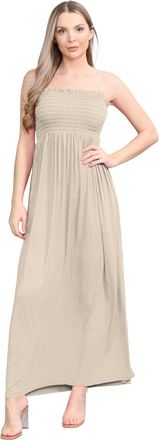Janisramone Womens Plain Maxi Dress, Bandeau Boobtube Dress, Sheering Gathered Strapless Dresses, Long Summer Dresses for Women UK, Women Casual Wear