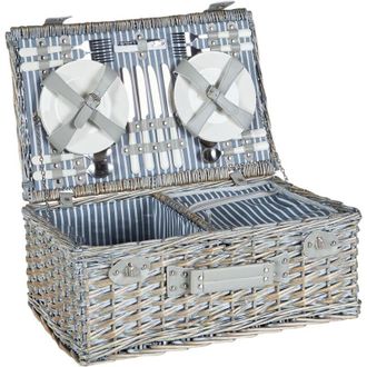 Beliani Cesto da picnic in vimini grigio per 4 persone con borsa termica Figue