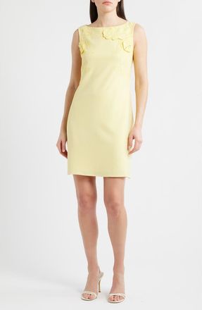 Vince Camuto Floral Appliqu&eacute; Sleeveless Crepe Sheath Dress in Buttercup at Nordstrom, Size 12