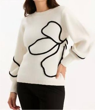 Tyler B&ouml;e Novelty Yarn Sweater With Soutache In Ivory With Black