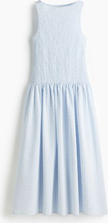 H&M Gesmoktes Kleid aus Seersucker - Blue