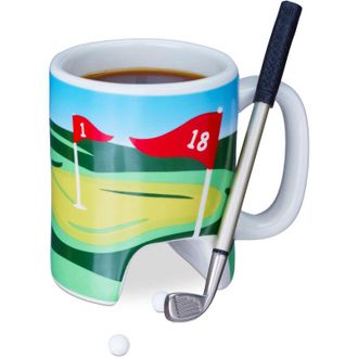 Relaxdays Relaxdays - 10 Tazas Golf, Palo Con Bol&iacute;grafo, 2 Pelotas, Juego Original, Minigolf Oficina, Cer&aacute;mica-pl&aacute;stico, Multicolor